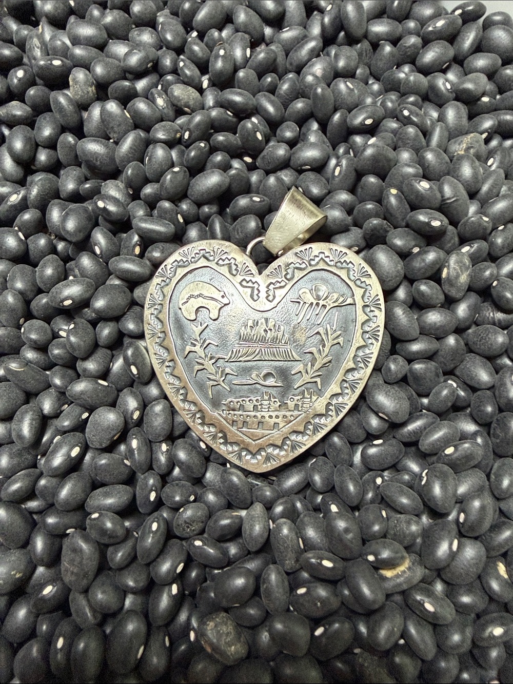 Native Made stamped and signed Wilson Tsosie Silver Heart Pendant Necklace
